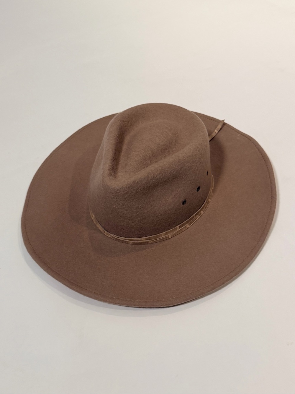 Eric Javits Amandine 100% Wool Wide Brim Fedora Hat Taupe Brown NWT